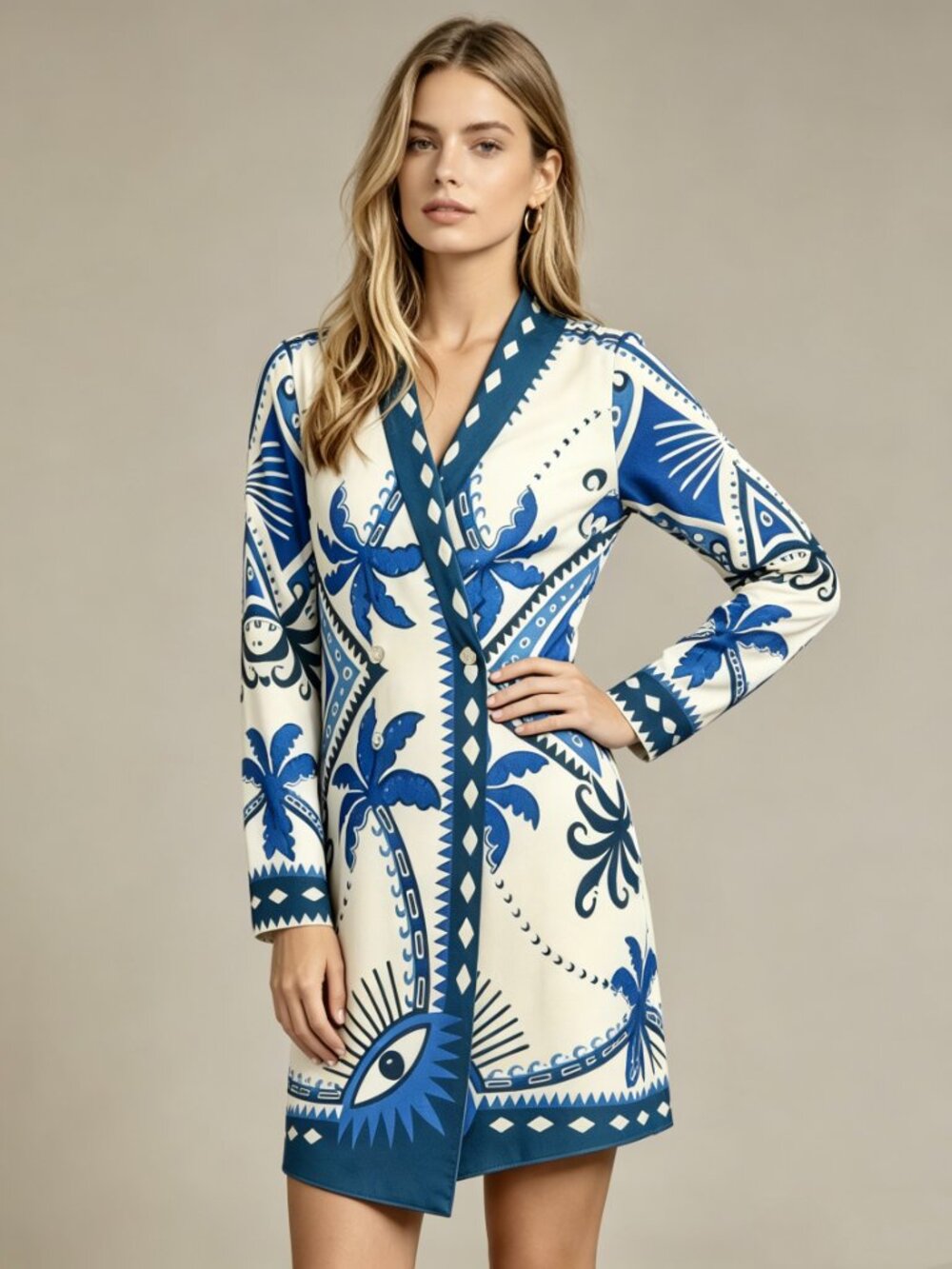 NWT Farm Rio Anthropologie Long-Sleeve Blazer Dress Blue Size XS